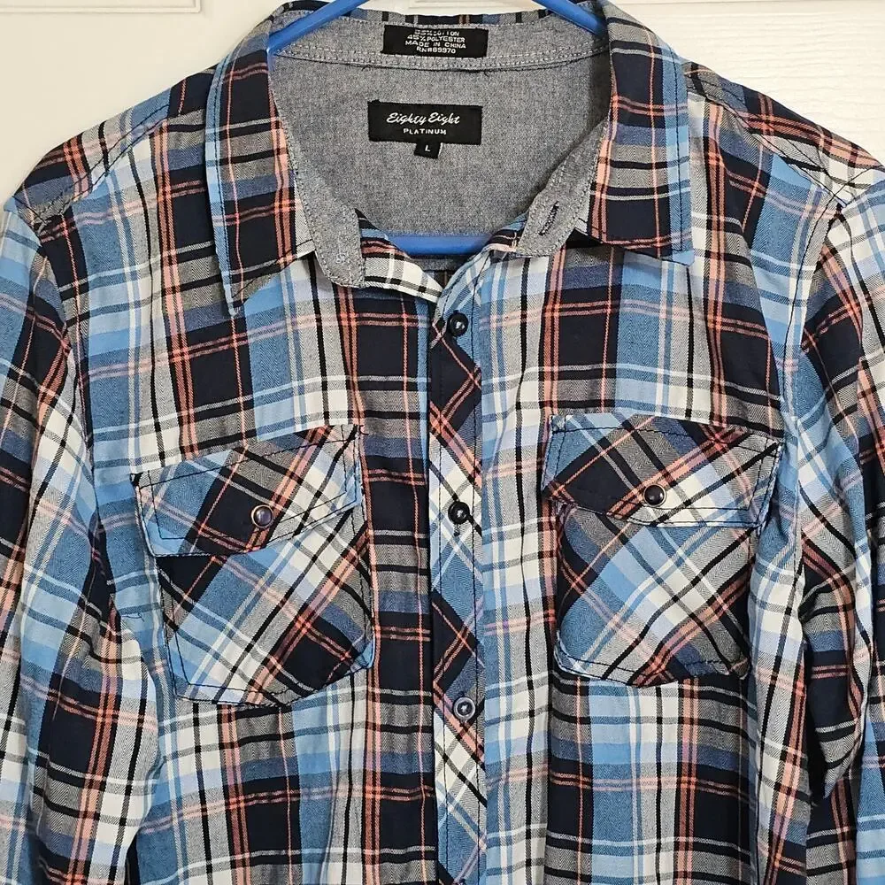 Eighty Eight Platinum Men's Plaid Button Down Shirt Large Casual‎ Western Skater - Picture 3 of 7